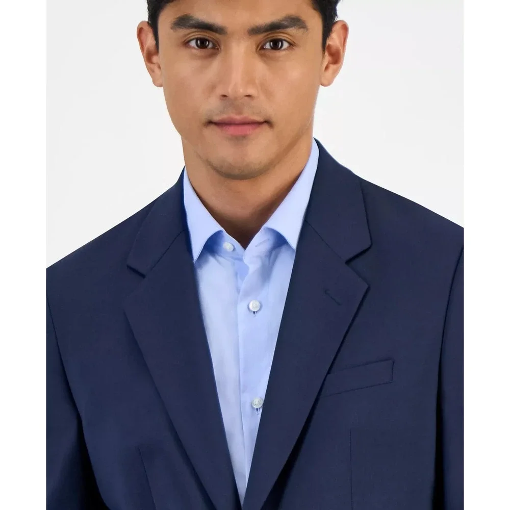Hugo Boss Mens Modern fit Suit Jacket Blazer 40L Navy Blue Solid Stretch Wool